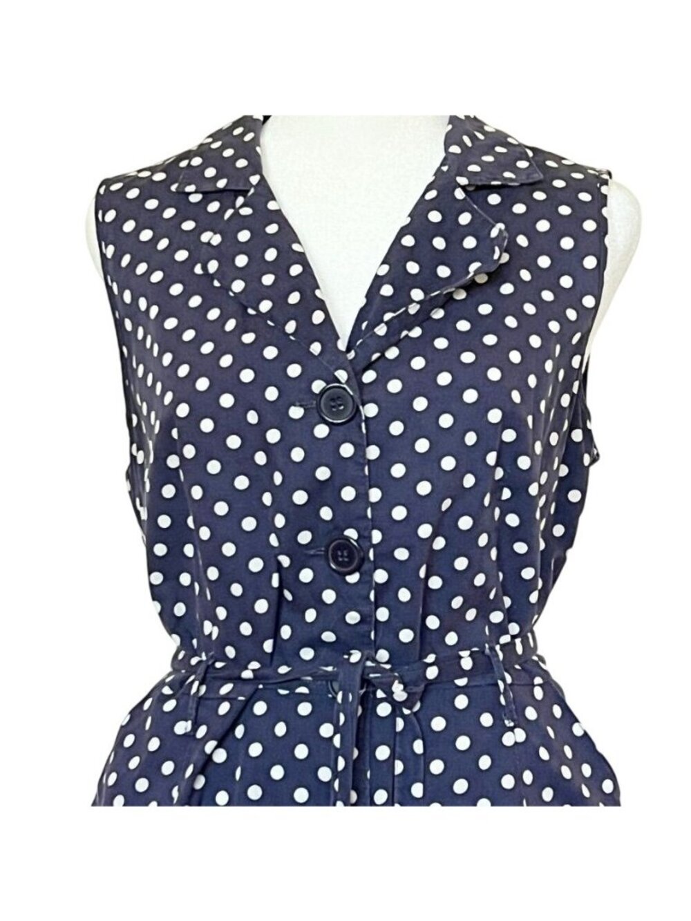 Vintage Navy Polka Dot Womens Sz L Shirt Dress Rockabilly Pin Up - Picture 5 of 15